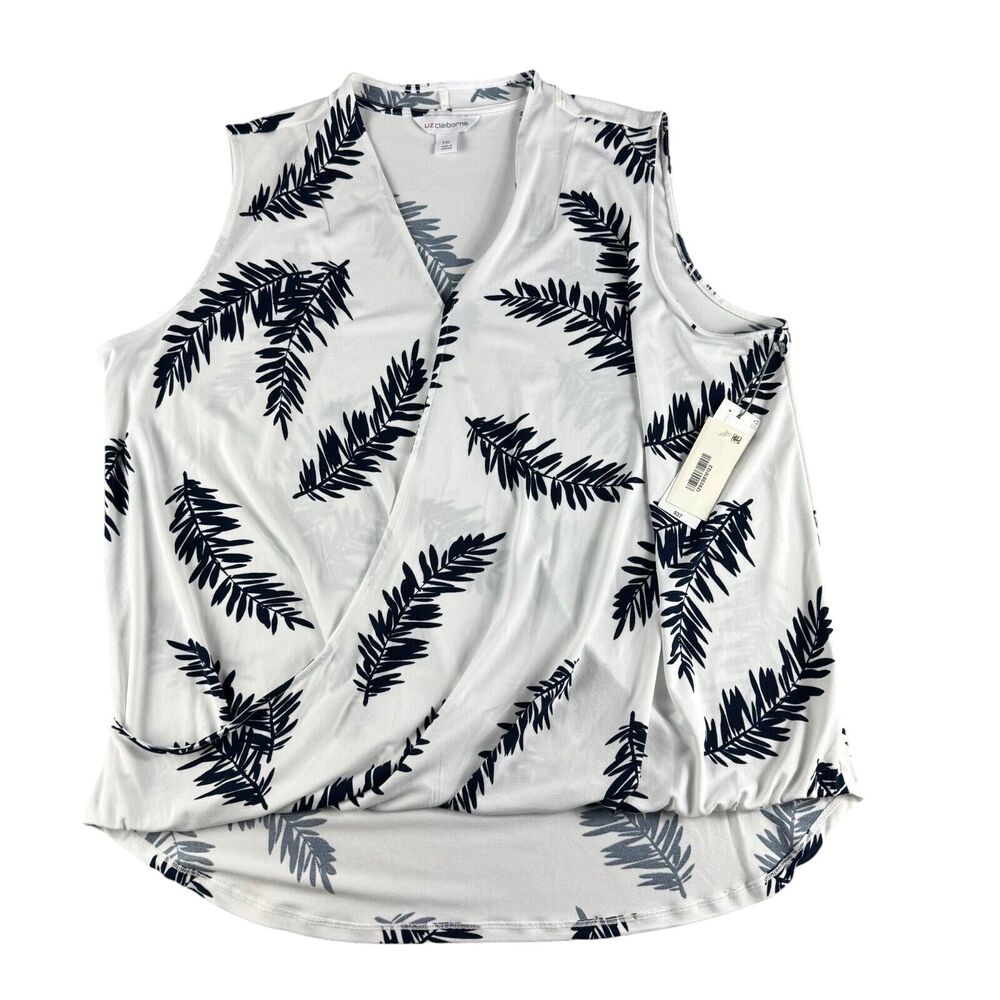 Liz Claiborne Tank Top Women's XXL White Palm Sleeveless Floral Blouse Shirt NWT